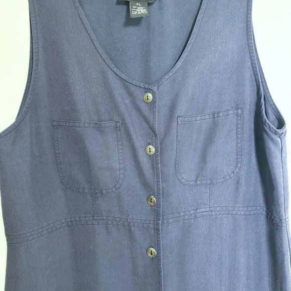 In Focus Women’s Vintage Dress Blue Midi Shift Button Down Size Petite Large - Picture 4 of 6
